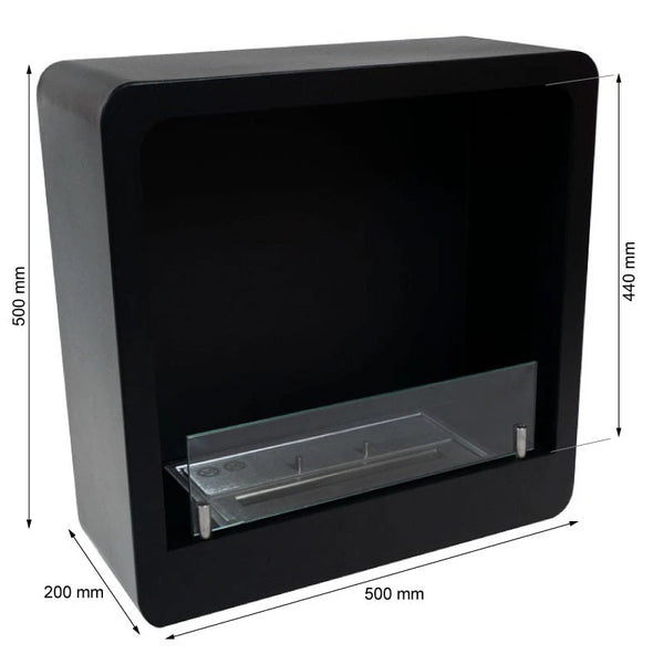 Square Bioethanol Fireplace with Round Edges in Black