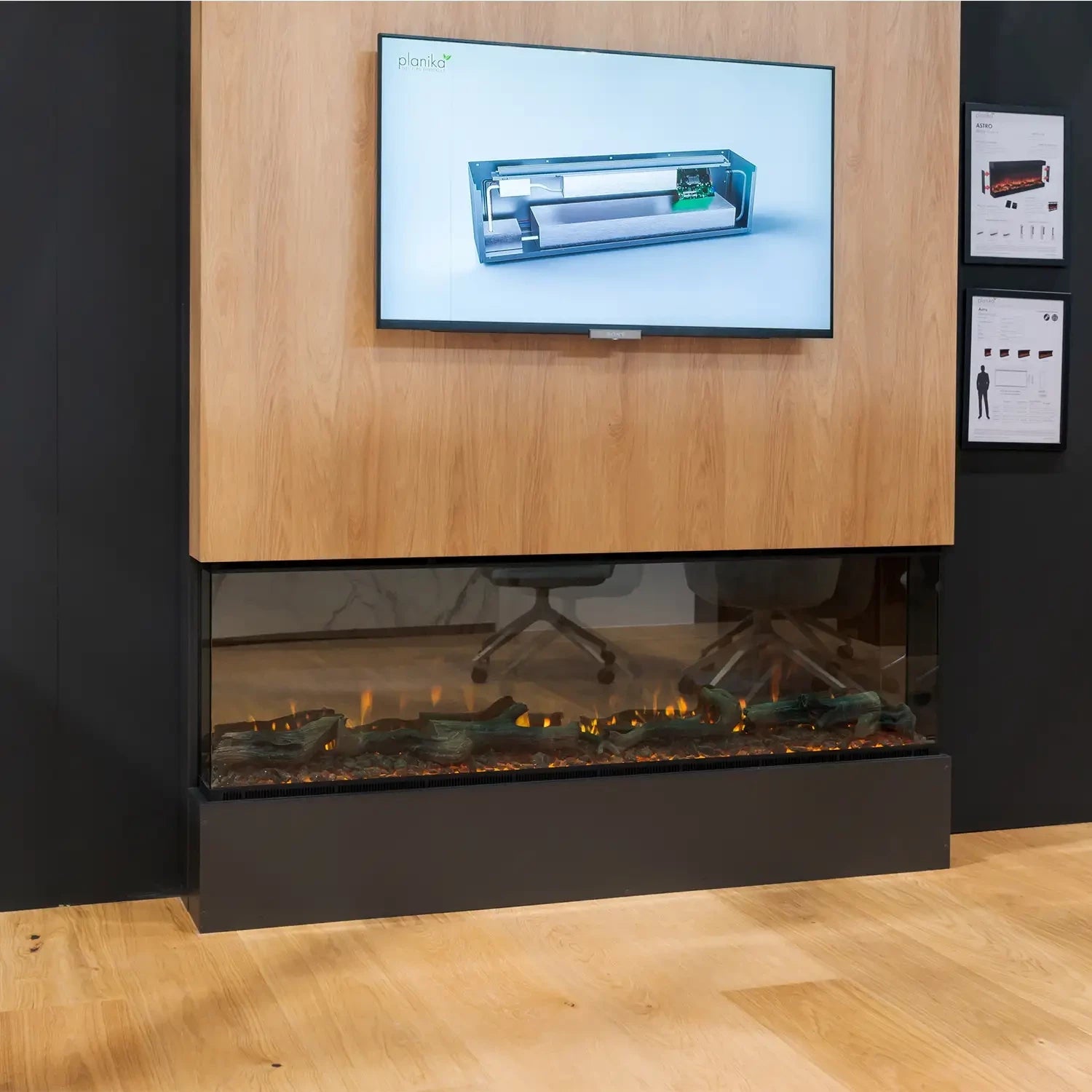 electric panorama fireplace in wall