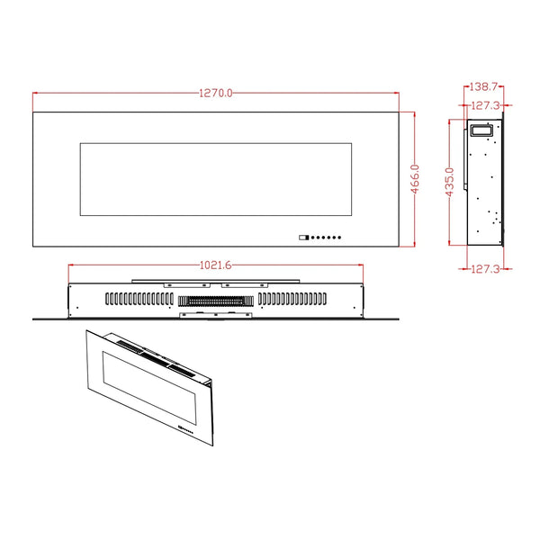 Azurite Electric Fireplace - White - 127 cm