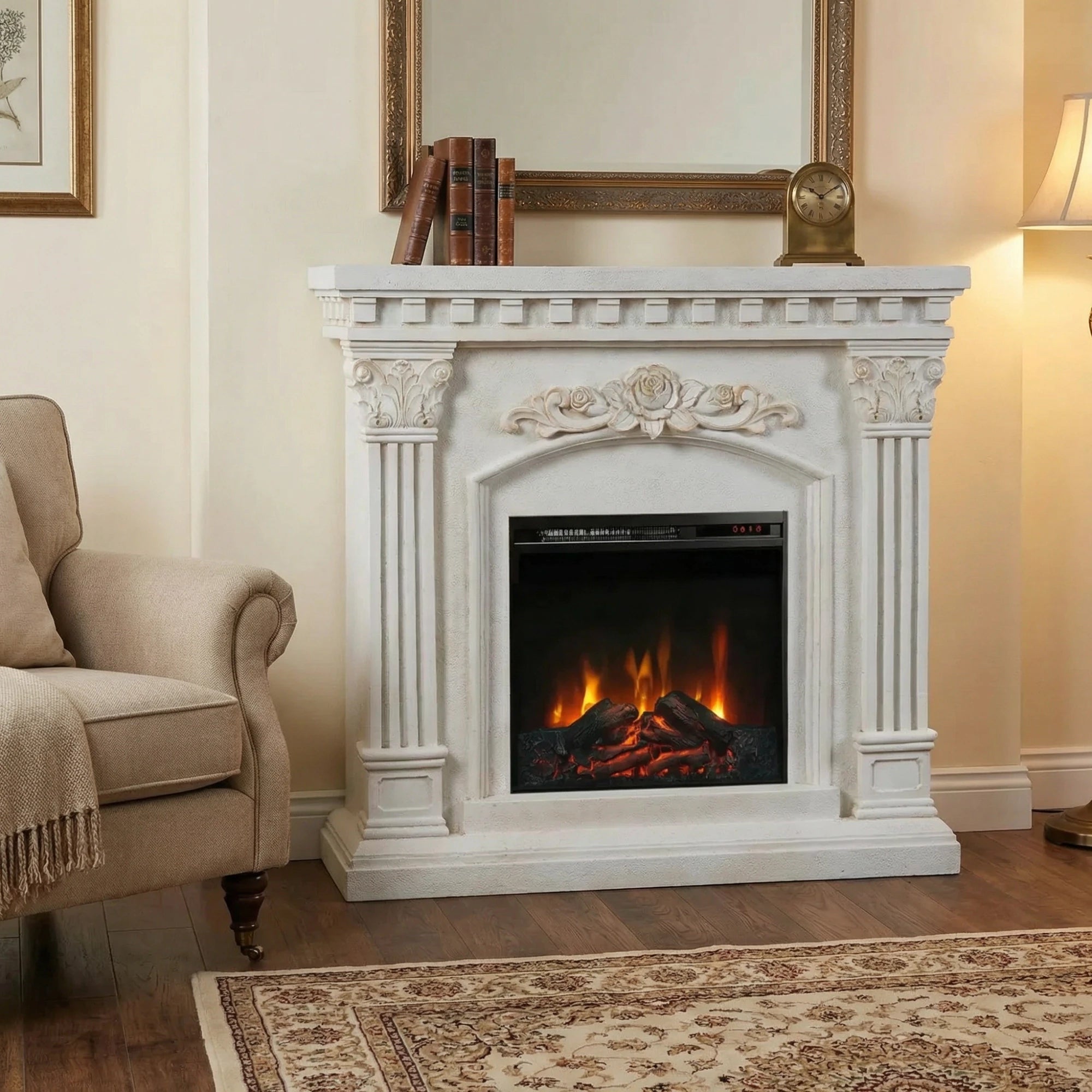 white mantel electric fireplace