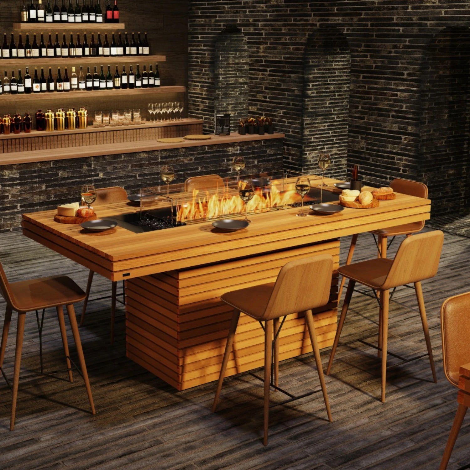 Gin 90 Bar - teak bioetanol tűzrakóhely