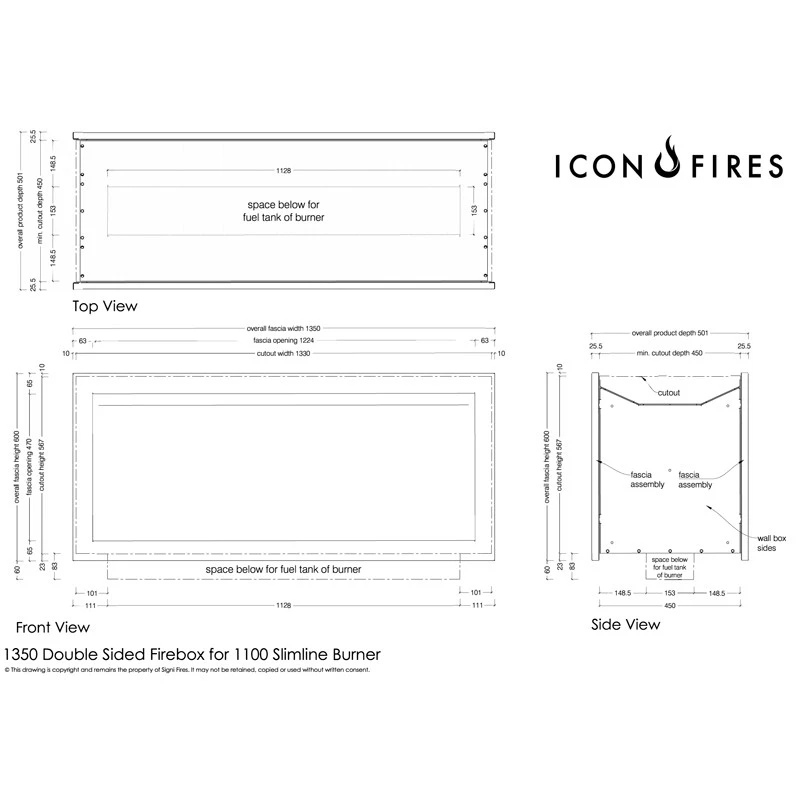 Icon Slimline Firebox SFBDS1350 - acél