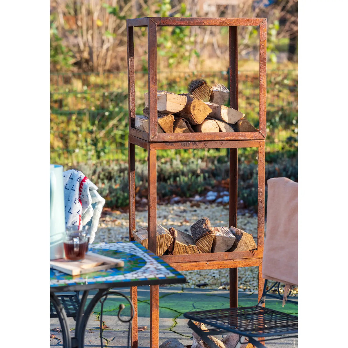 Tűzifa tároló doboz corten acélból – 50 cm