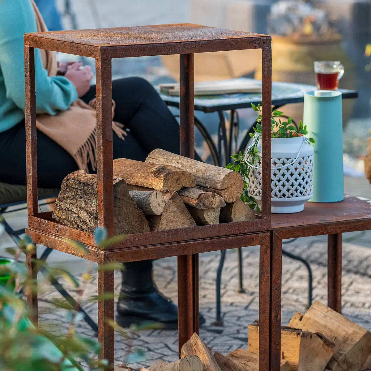 Tűzifa tároló doboz corten acélból – 50 cm