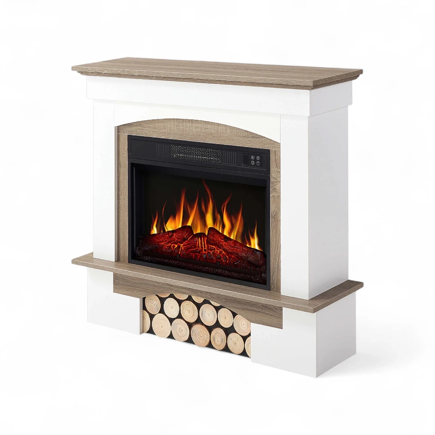 Woodley Electric Fireplace - White/Grey Oak Mantel