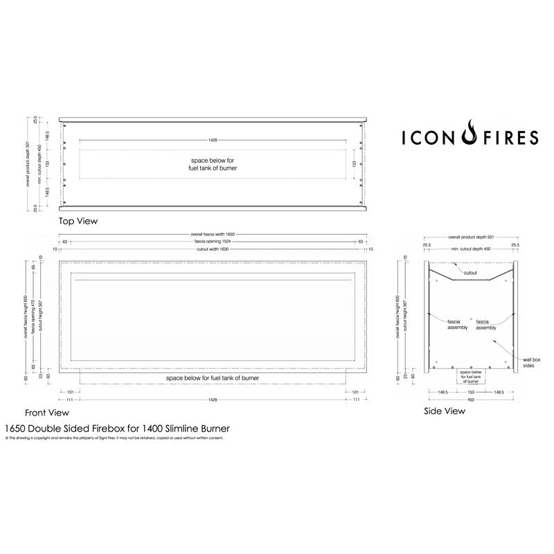 Icon Slimline Firebox FBDS1650 fekete