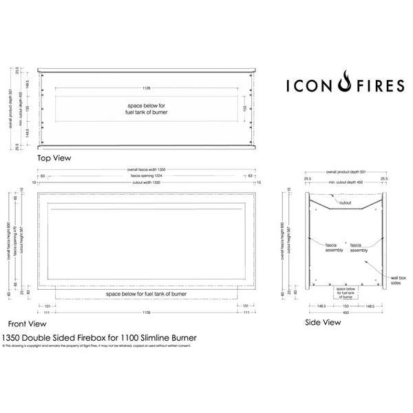 Icon Slimline Firebox SFBDS1350 - acél