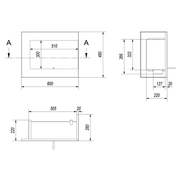 Sarok bio kandalló 60 cm (jobb oldali)
