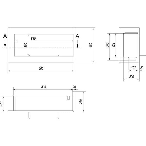 Corner Bio Fireplace 90 cm (Right)
