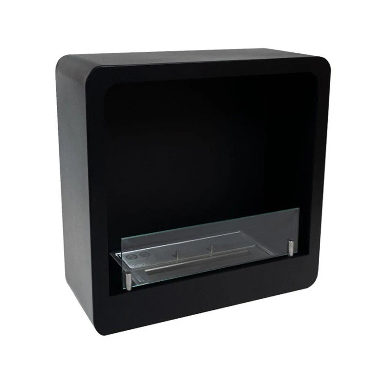 Square Bioethanol Fireplace with Round Edges in Black