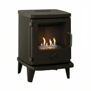 Morsø 3116 freestanding bioethanol fireplace in cast iron with ribbed sides and 150 mm legs