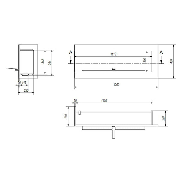 Sarok bio kandalló 120 cm (balos)