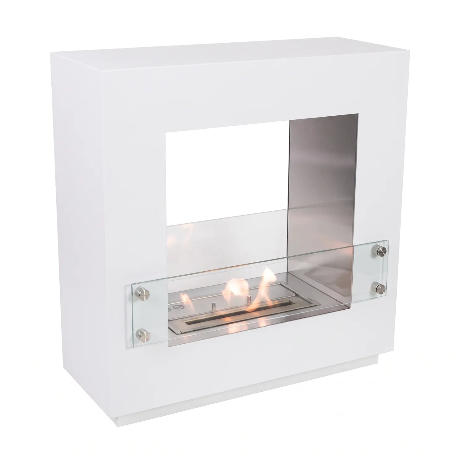 Hollywood White - 2-sided free-standing bioethanol fireplace, side view