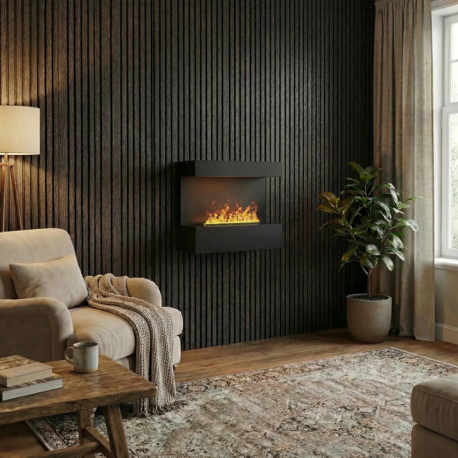 Late Wall-Mounted Water Vapour Fireplace - Black