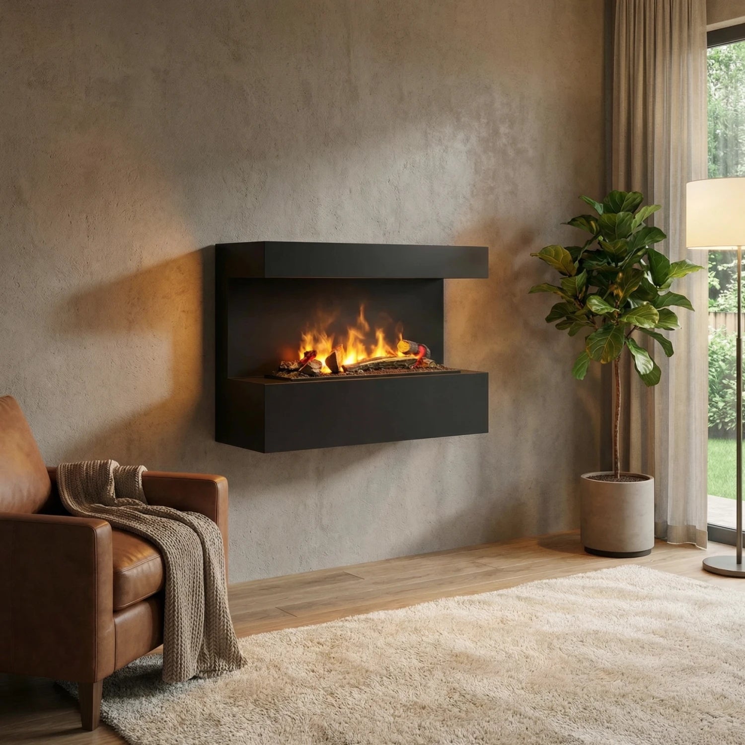 Steinsdal Wall-Mounted Water Vapour Fireplace - Black