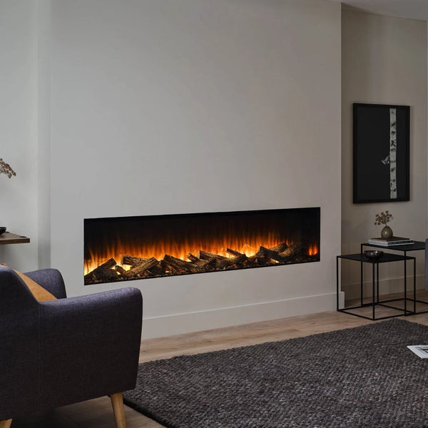 British Fires New Forest 1900 wide built-in electric fireplace with multi-sided flame view