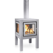 Quaruba Large Garden Fireplace in black, offering warmth and style for outdoor spaces like gardens and patios.