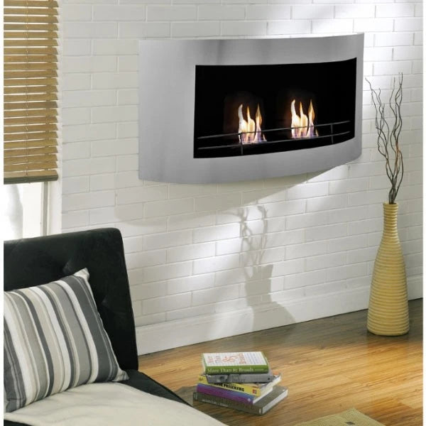 Wall Mounted Bioethanol Fireplace with Rounded Frame