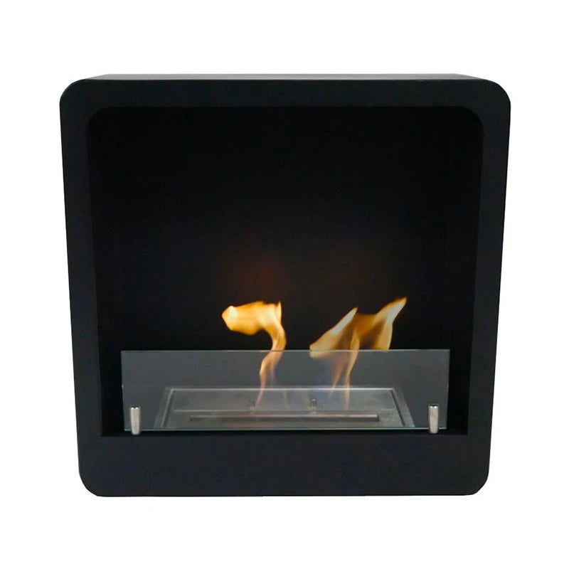 Square Bioethanol Fireplace with Round Edges in Black