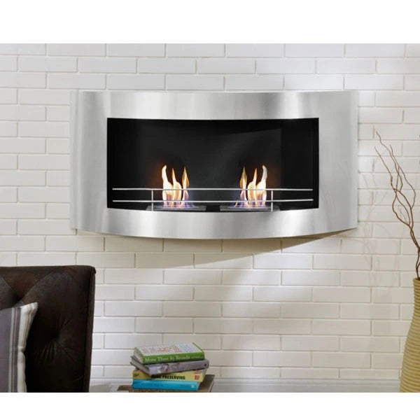 Wall Mounted Bioethanol Fireplace with Rounded Frame