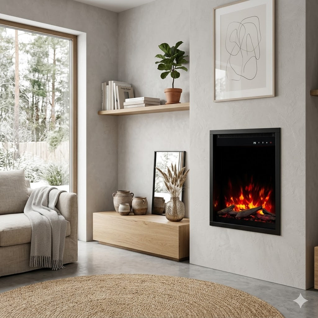 electric vertical fireplace in wall