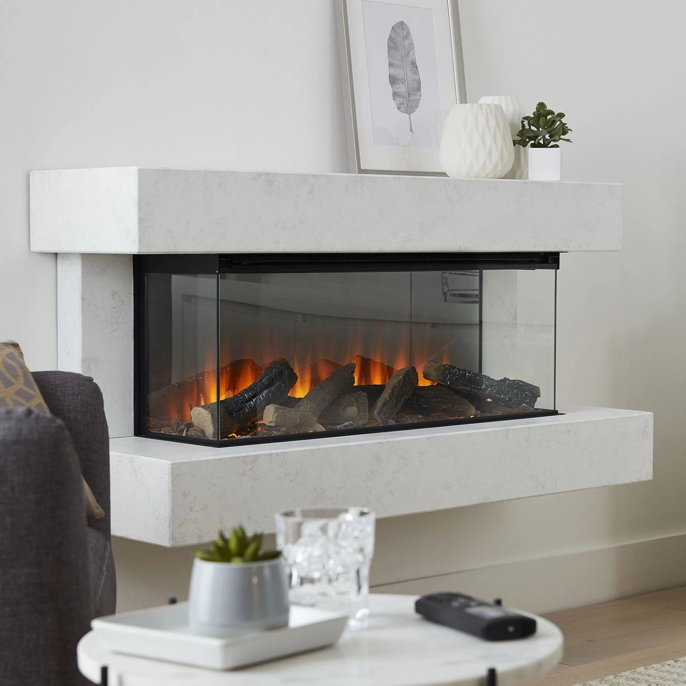 white electric fireplace
